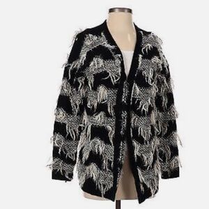Astr black white wool blend knit open front cardigan sweater size S